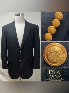 Jos. A. Bank Men’s 42S Navy Gold Button Blazer Jacket Sport Coat